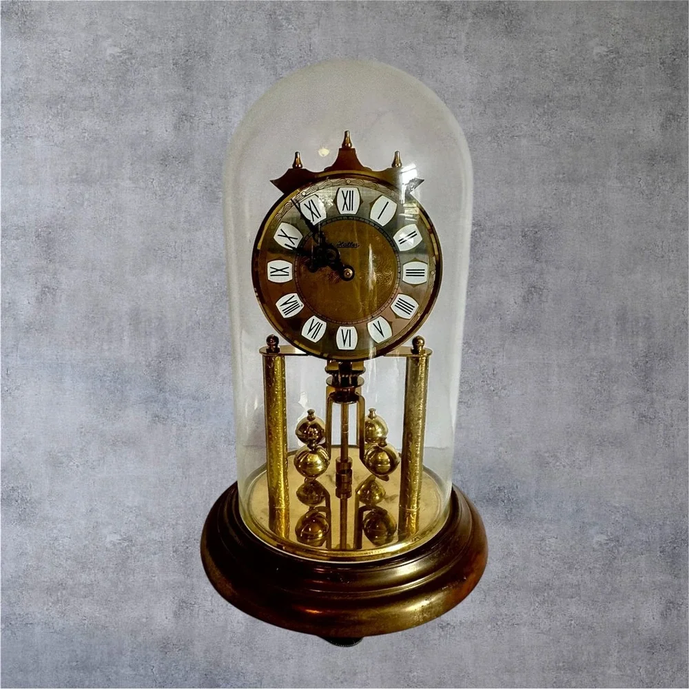 Haller Anniversary Clock Vintage Gold Tone Glass Dome West Germany - Needs Work